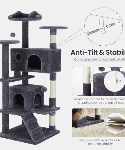 JONPONY 54" Cat Tree Tower for Indoor Cats, Multi-Level Pet Furniture with Sisal Scratching Post, Large Cozy Condo, Climbing Ramp, Kitten Toy