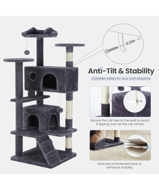 JONPONY 54" Cat Tree Tower for Indoor Cats, Multi-Level Pet Furniture with Sisal Scratching Post, Large Cozy Condo, Climbing Ramp, Kitten Toy