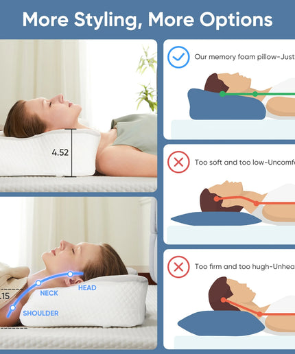 JONPONY Queen Size Cervical Neck Pillow Effective Pain Relief Cooling Pillow for Neck Support, Ergonomic Contour Memory Foam Bed Pillow for Side Back Stomach Sleepers