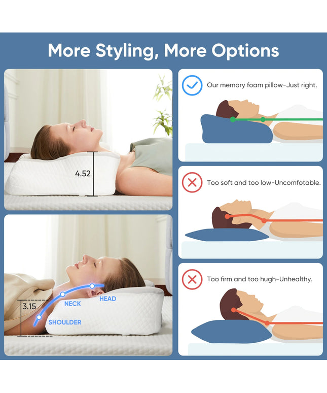 JONPONY Queen Size Cervical Neck Pillow Effective Pain Relief Cooling Pillow for Neck Support, Ergonomic Contour Memory Foam Bed Pillow for Side Back Stomach Sleepers