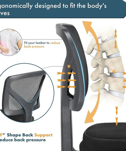 JONPONY Home Office Desk Chair, Armless Mesh Computer Chair for Small Space, Swivel Adjustable Low Back for Teens/Adults, Black