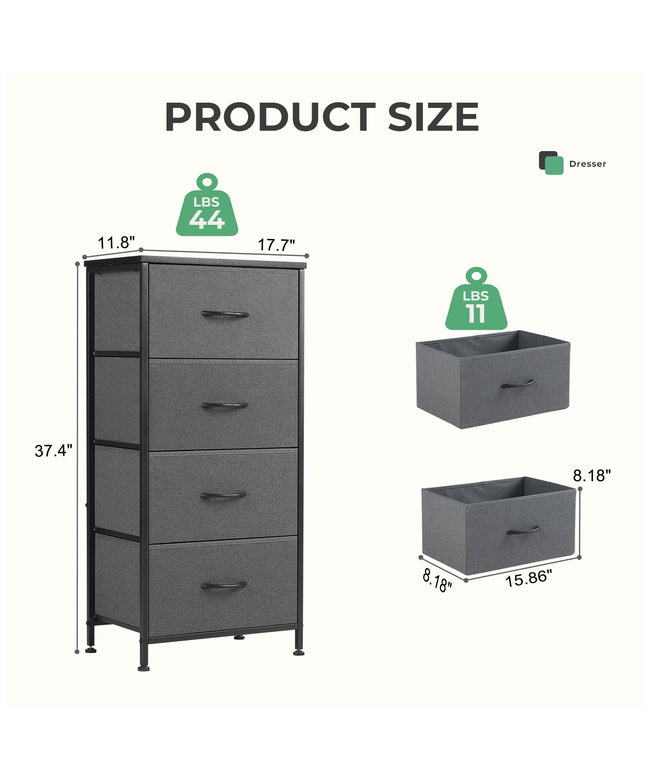 JONPONY 4 Drawer Fabric Dressers Cabinet, Ideal for Living Room & Bedroom Storage