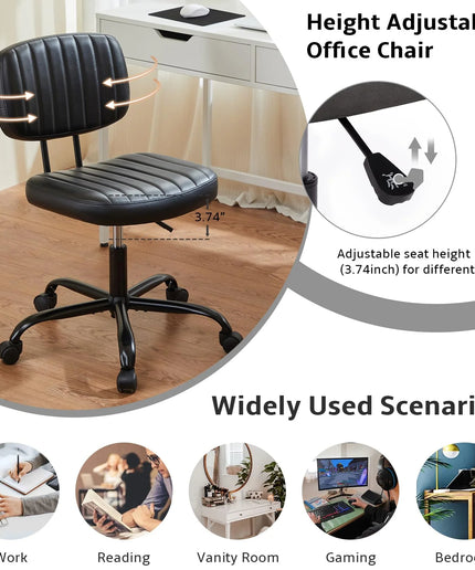 JONPONY Low Back Height Adjustment 360 Degree Rotation Office Desk Chair, Black