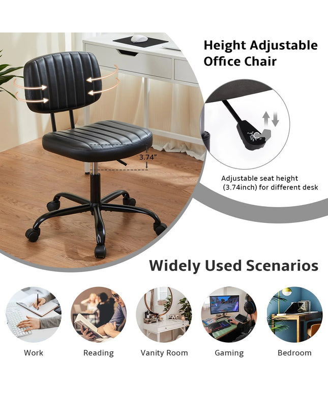 JONPONY Low Back Height Adjustment 360 Degree Rotation Office Desk Chair, Black