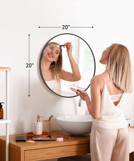 JONPONY 20-inch Black Round Wall Mirror, Circle Bathroom Mirrors with Metal Frame, Wall-Mounted Mirrors for Living Room, Bathroom, Entryway