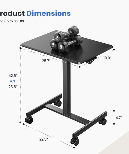 JONPONY Mobile Portable Standing Desk, Rolling Small Laptop Desk with Adjustable Height & Lockable Wheels, Table for Home Office, Black