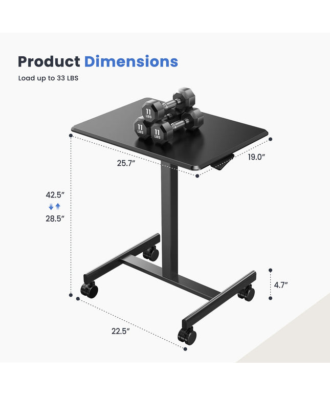 JONPONY Mobile Portable Standing Desk, Rolling Small Laptop Desk with Adjustable Height & Lockable Wheels, Table for Home Office, Black