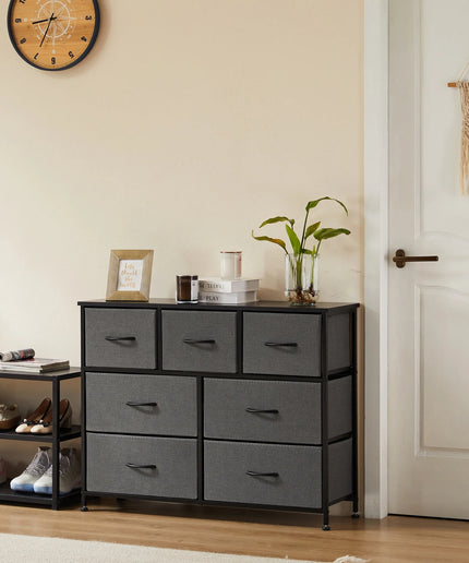 JONPONY 7 Drawer Dresser, Nightstand Storage Wide Chest of Dressers for Living Room, Bedroom, Hallway