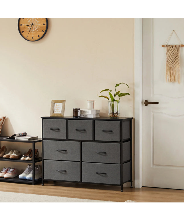 JONPONY 7 Drawer Dresser, Nightstand Storage Wide Chest of Dressers for Living Room, Bedroom, Hallway