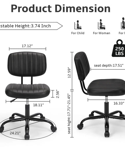 JONPONY Low Back Height Adjustment 360 Degree Rotation Office Desk Chair, Black