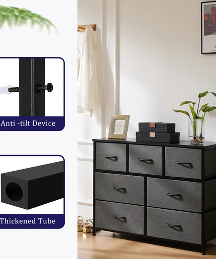 JONPONY 7 Drawer Dresser, Nightstand Storage Wide Chest of Dressers for Living Room, Bedroom, Hallway