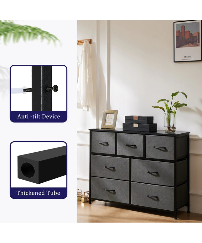 JONPONY 7 Drawer Dresser, Nightstand Storage Wide Chest of Dressers for Living Room, Bedroom, Hallway