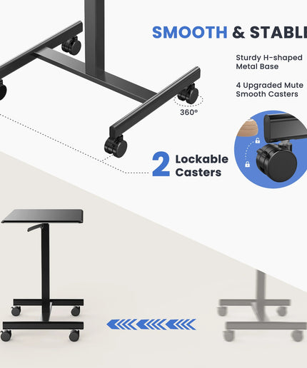 JONPONY Mobile Portable Standing Desk, Rolling Small Laptop Desk with Adjustable Height & Lockable Wheels, Table for Home Office, Black
