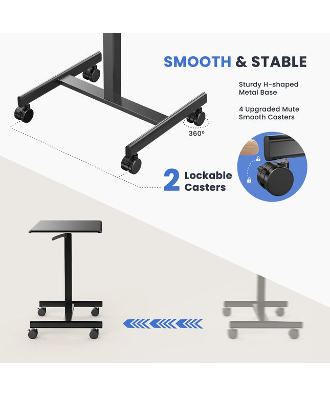 JONPONY Mobile Portable Standing Desk, Rolling Small Laptop Desk with Adjustable Height & Lockable Wheels, Table for Home Office, Black