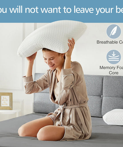 JONPONY Standard Size Memory Foam Pillows,Neck Pain Relief Pillows with Washable Cover and Breathable Mesh for Side, Back and Stomach Sleepers