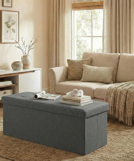 JONPONY Multi-functional 30 inch Folding Storage Ottoman Bench, End of Bed Foot Rest Stool with Padded Seat, Bedroom Bench for Living Room, Holds up to 660 Lbs, Grey