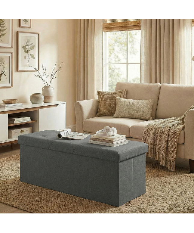 JONPONY Multi-functional 30 inch Folding Storage Ottoman Bench, End of Bed Foot Rest Stool with Padded Seat, Bedroom Bench for Living Room, Holds up to 660 Lbs, Grey