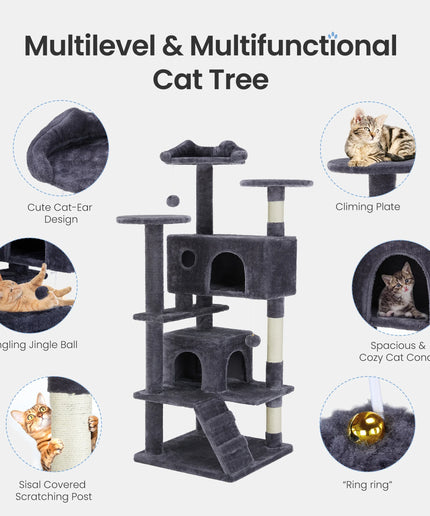 JONPONY 54" Cat Tree Tower for Indoor Cats, Multi-Level Pet Furniture with Sisal Scratching Post, Large Cozy Condo, Climbing Ramp, Kitten Toy