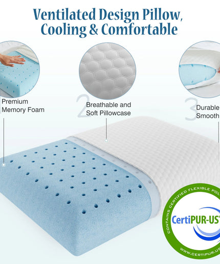 JONPONY Standard Size Memory Foam Pillows,Neck Pain Relief Pillows with Washable Cover and Breathable Mesh for Side, Back and Stomach Sleepers