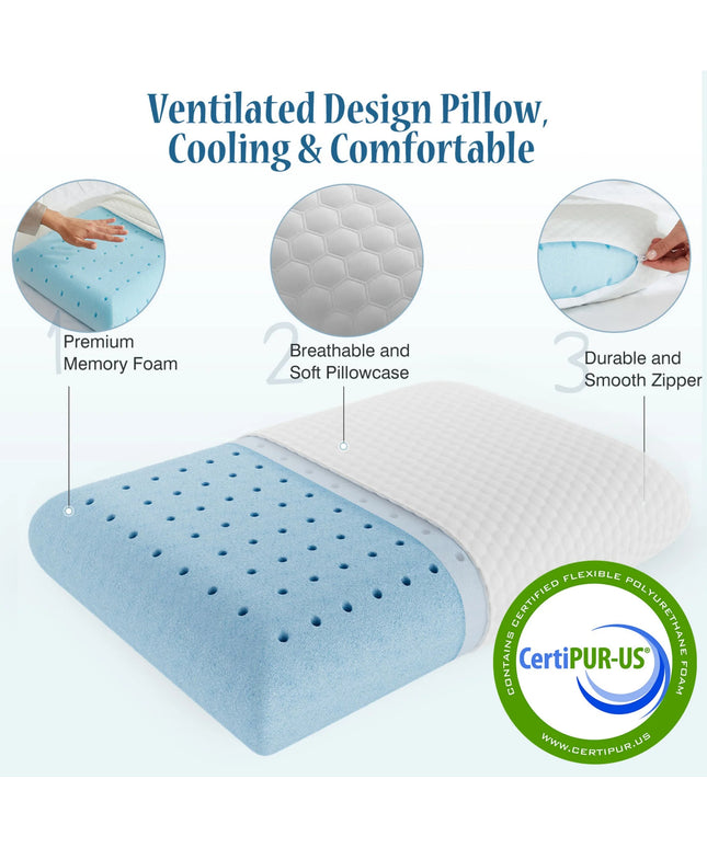 JONPONY Standard Size Memory Foam Pillows,Neck Pain Relief Pillows with Washable Cover and Breathable Mesh for Side, Back and Stomach Sleepers