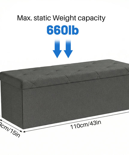 JONPONY Multi-functional 30 inch Folding Storage Ottoman Bench, End of Bed Foot Rest Stool with Padded Seat, Bedroom Bench for Living Room, Holds up to 660 Lbs, Grey