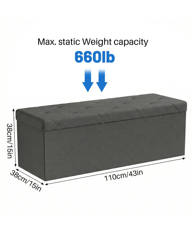 JONPONY Multi-functional 30 inch Folding Storage Ottoman Bench, End of Bed Foot Rest Stool with Padded Seat, Bedroom Bench for Living Room, Holds up to 660 Lbs, Grey