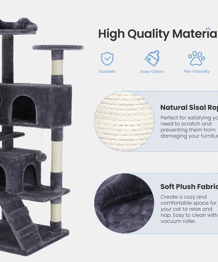 JONPONY 54" Cat Tree Tower for Indoor Cats, Multi-Level Pet Furniture with Sisal Scratching Post, Large Cozy Condo, Climbing Ramp, Kitten Toy