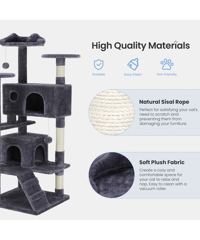 JONPONY 54" Cat Tree Tower for Indoor Cats, Multi-Level Pet Furniture with Sisal Scratching Post, Large Cozy Condo, Climbing Ramp, Kitten Toy