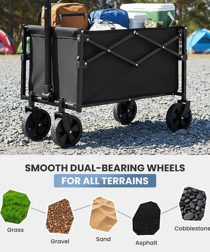JONPONY Collapsible Wagon Cart with Wheels 220 lbs Capacity, Heavy Duty Mini Foldable Portable Wagon with Adjustable Handle, Small Foldable Cart for Camping, Garden, Sports, Beach, Shopping (Black)