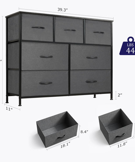 JONPONY 7 Drawer Dresser, Nightstand Storage Wide Chest of Dressers for Living Room, Bedroom, Hallway