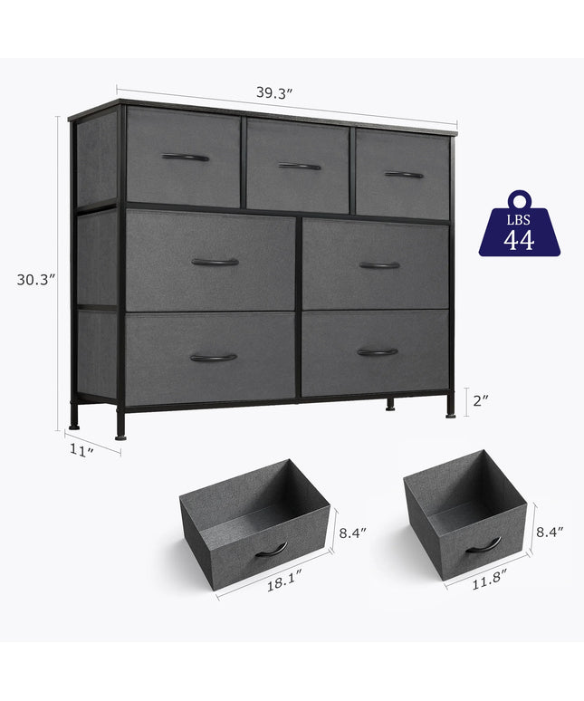 JONPONY 7 Drawer Dresser, Nightstand Storage Wide Chest of Dressers for Living Room, Bedroom, Hallway