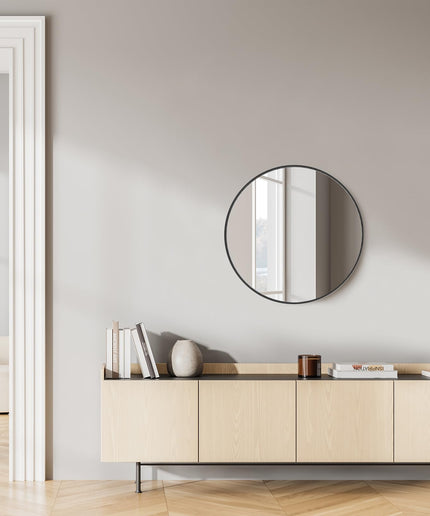 JONPONY 20-inch Black Round Wall Mirror, Circle Bathroom Mirrors with Metal Frame, Wall-Mounted Mirrors for Living Room, Bathroom, Entryway