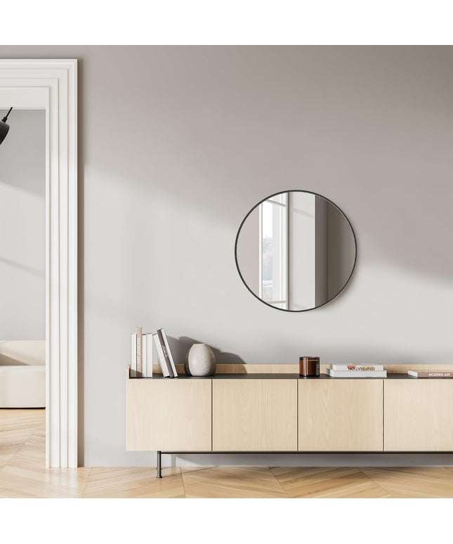 JONPONY 20-inch Black Round Wall Mirror, Circle Bathroom Mirrors with Metal Frame, Wall-Mounted Mirrors for Living Room, Bathroom, Entryway
