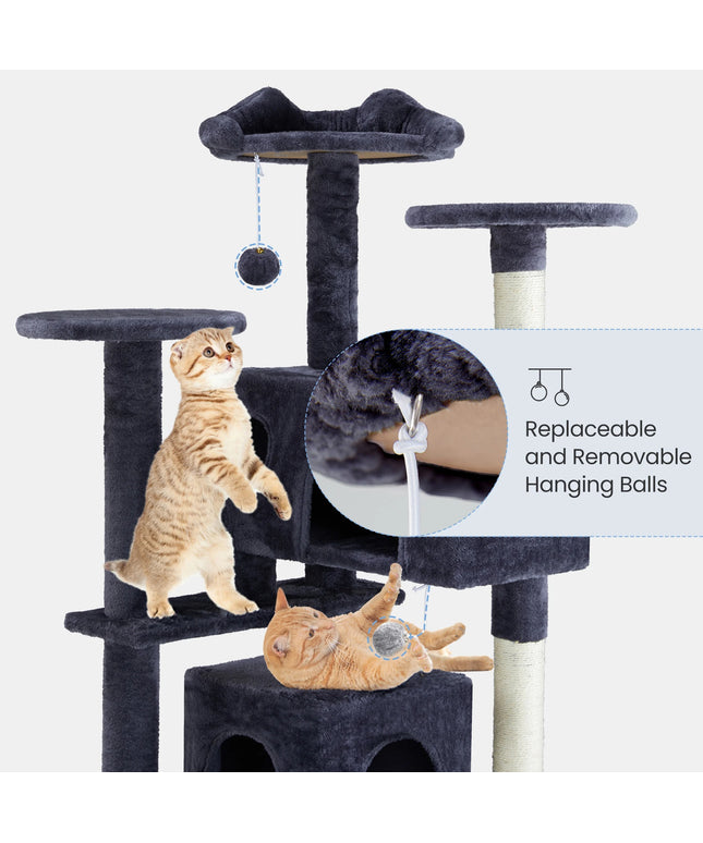 JONPONY 54" Cat Tree Tower for Indoor Cats, Multi-Level Pet Furniture with Sisal Scratching Post, Large Cozy Condo, Climbing Ramp, Kitten Toy