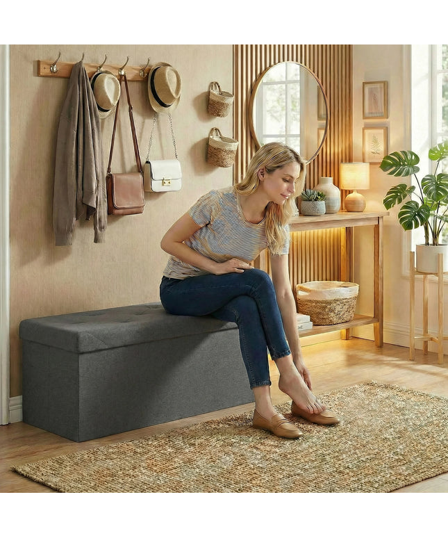 JONPONY Multi-functional 30 inch Folding Storage Ottoman Bench, End of Bed Foot Rest Stool with Padded Seat, Bedroom Bench for Living Room, Holds up to 660 Lbs, Grey