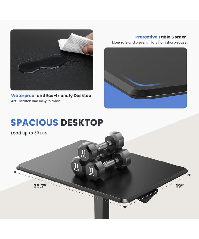JONPONY Mobile Portable Standing Desk, Rolling Small Laptop Desk with Adjustable Height & Lockable Wheels, Table for Home Office, Black