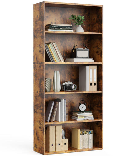 JONPONY Industrial 5 Shelf Bookcase - Large 53 Inch Tall Floor Standing Open Bookshelf with Anti-Tipping Device for Home Office, Living Room, and Bedroom Storage, Rustic Brown