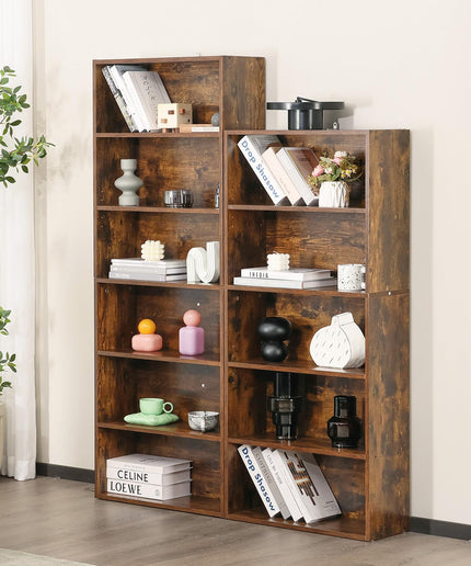 JONPONY Industrial 5 Shelf Bookcase - Large 53 Inch Tall Floor Standing Open Bookshelf with Anti-Tipping Device for Home Office, Living Room, and Bedroom Storage, Rustic Brown
