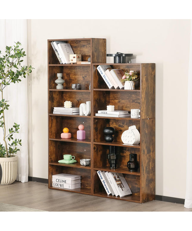 JONPONY Industrial 5 Shelf Bookcase - Large 53 Inch Tall Floor Standing Open Bookshelf with Anti-Tipping Device for Home Office, Living Room, and Bedroom Storage, Rustic Brown