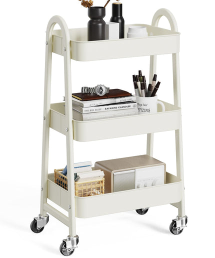 JONPONY Metal 3 Tiers Utility Rolling Cart with Lockable Caster Wheels, Mobile Storage Shelf, Organization for Livingroom, Bathroom & Narrow Places