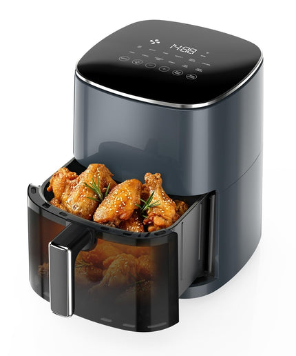 JONPONY Air Fryer 6 Quart with Window, Square Air Fryer 12-in-1 Air Fry, Roast, Reheat, Dehydrate, Fries, Custard, Chicken, Wings, Sea Food, Vegetabels, 400F