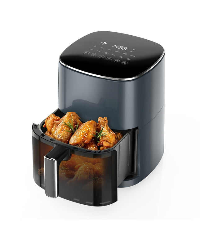 JONPONY Air Fryer 6 Quart with Window, Square Air Fryer 12-in-1 Air Fry, Roast, Reheat, Dehydrate, Fries, Custard, Chicken, Wings, Sea Food, Vegetabels, 400F