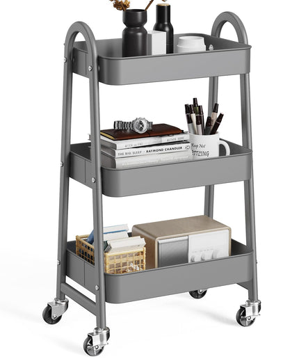 JONPONY Metal 3 Tiers Utility Rolling Cart with Lockable Caster Wheels, Mobile Storage Shelf, Organization for Livingroom, Bathroom & Narrow Places