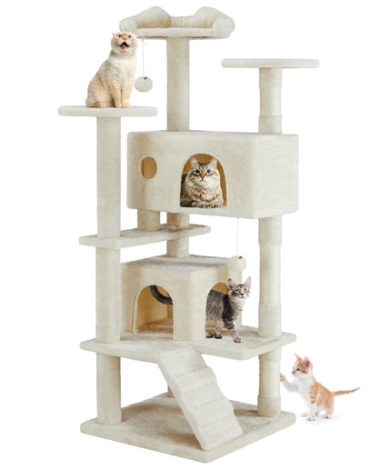 JONPONY 54" Cat Tree Tower for Indoor Cats, Multi-Level Pet Furniture with Sisal Scratching Post, Large Cozy Condo, Climbing Ramp, Kitten Toy