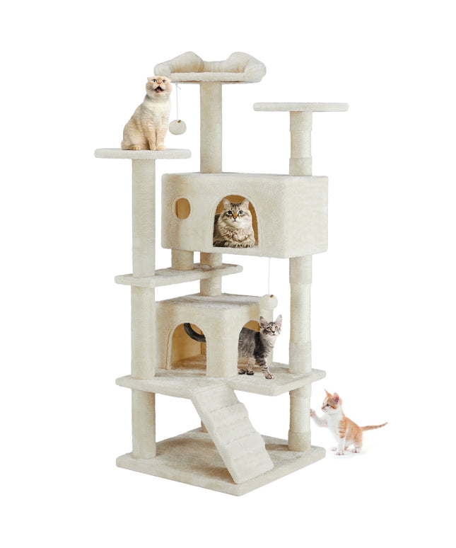 JONPONY 54" Cat Tree Tower for Indoor Cats, Multi-Level Pet Furniture with Sisal Scratching Post, Large Cozy Condo, Climbing Ramp, Kitten Toy