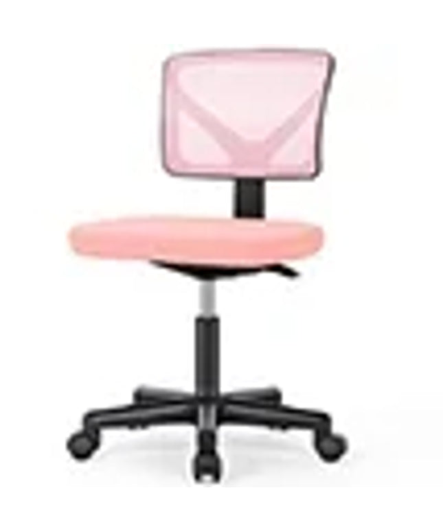 JONPONY Home Office Desk Chair, Armless Mesh Computer Chair for Small Space, Swivel Adjustable Low Back for Teens/Adults, Black