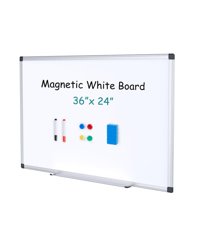 JONPONY Magnetic White Board, Dry Erase Board for Wall 36" x 24", Whiteboard with 1 Dry Eraser & 2 Multicolor Markers & 4 Magnetic Pins, Aluminium Frame for Home, School, Office, White