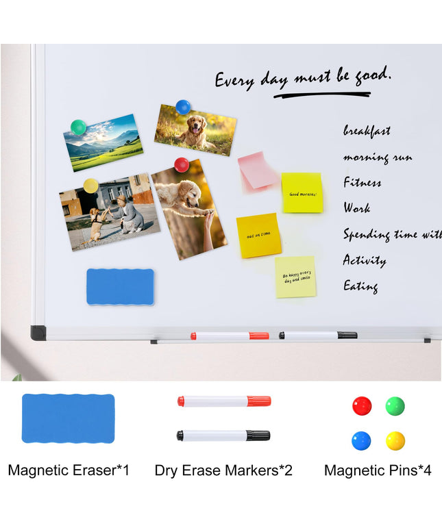 JONPONY Magnetic White Board, Dry Erase Board for Wall 36" x 24", Whiteboard with 1 Dry Eraser & 2 Multicolor Markers & 4 Magnetic Pins, Aluminium Frame for Home, School, Office, White
