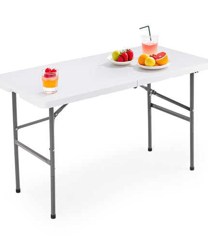 JONPONY 4 FT Folding Picnic Table, Heavy Duty Outdoor Plastic Table with Carrying Handle, Portable Camping Table for Dining, Party, BBQ, White