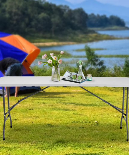 JONPONY 4 FT Folding Picnic Table, Heavy Duty Outdoor Plastic Table with Carrying Handle, Portable Camping Table for Dining, Party, BBQ, White